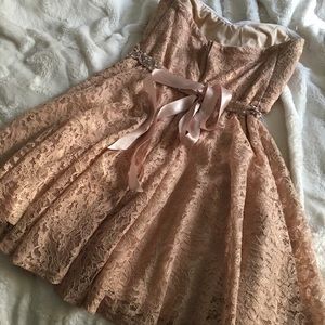 Lace homecoming dress with rhinestone belt